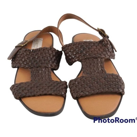 Woven Leather Sandals, T-Strap Slingbacks, Womens Size 11 Shoes, Brown Huarache - Picture 2 of 7